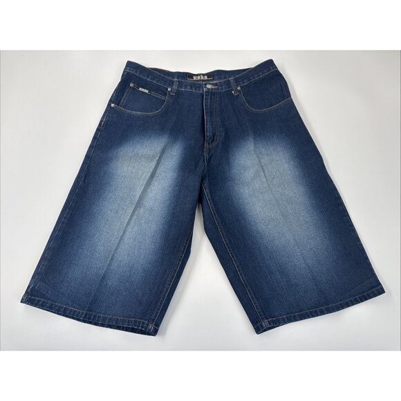 Vintage Webs Shorts Mens 38 Blue Denim Jorts Wide Leg Baggy Hip Hop Skater 90s - Picture 1 of 13